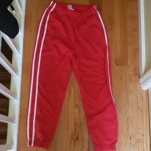 Red Joggers with white stripes